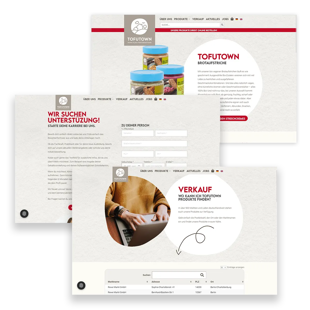 Tofutown Website Screendesigns